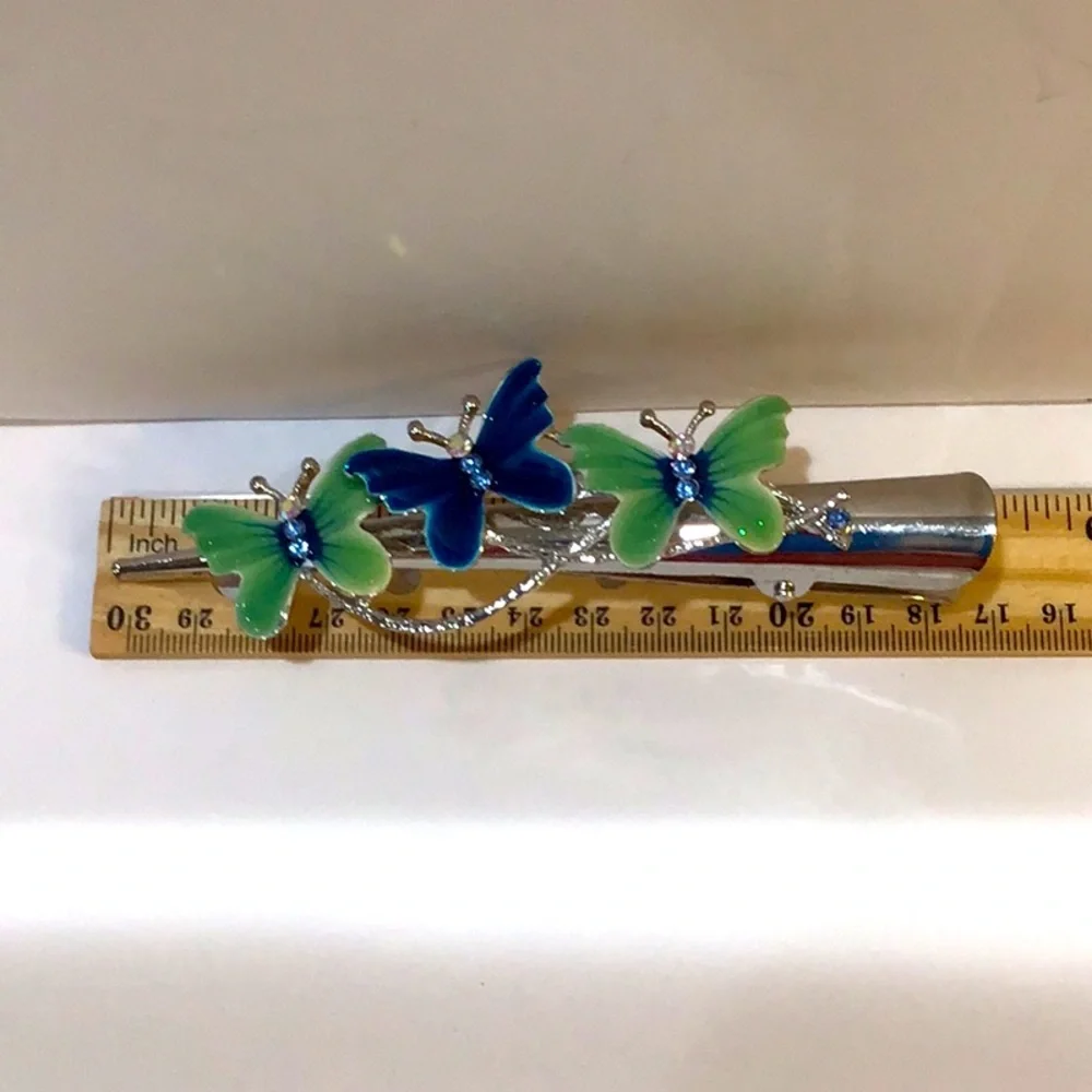 BIG blue & green Butterflies hair clip